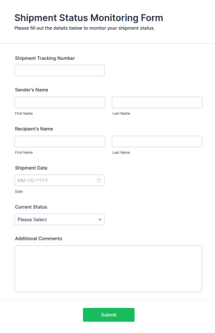 Shipment Status Monitoring Form Template