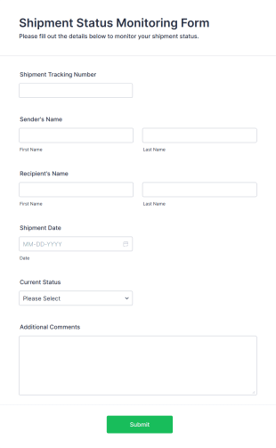 Shipment Status Monitoring Form Form Template