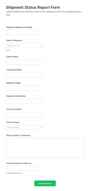 Shipment Status Report Form Template