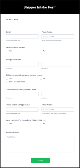 Shipper Intake Form Template
