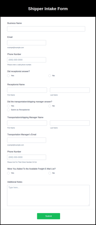 Shipper Intake Form Template