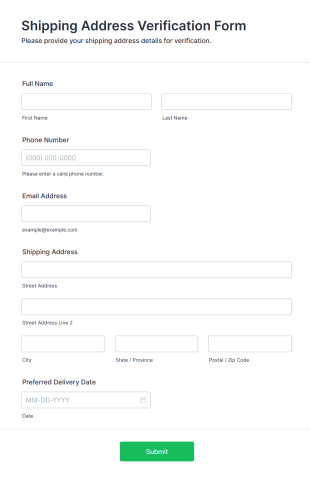 Shipping Address Verification Form Template
