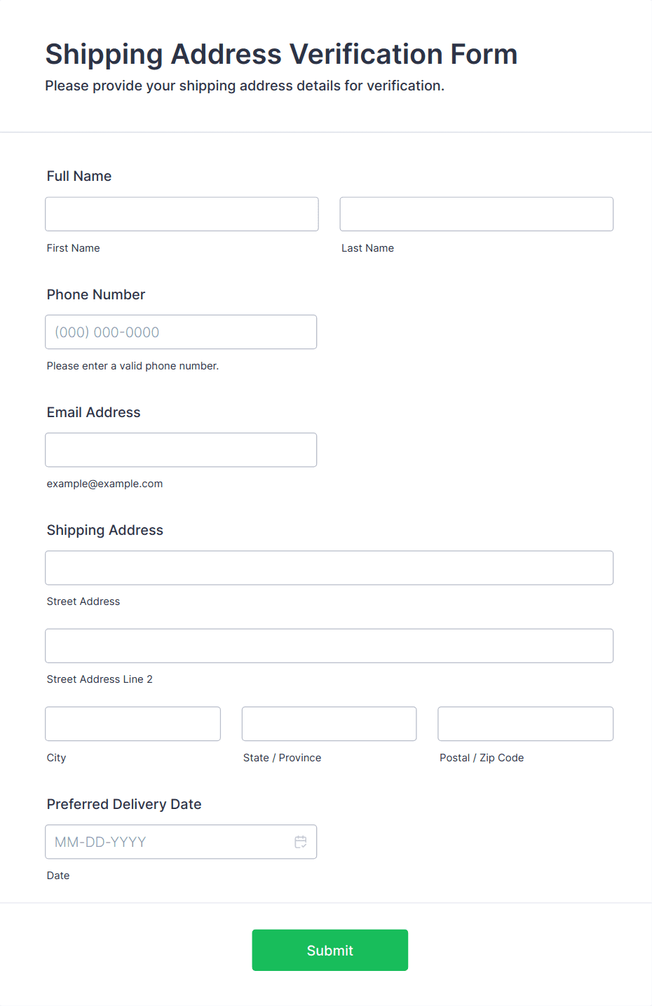 Shipping Address Verification Form Template | Jotform
