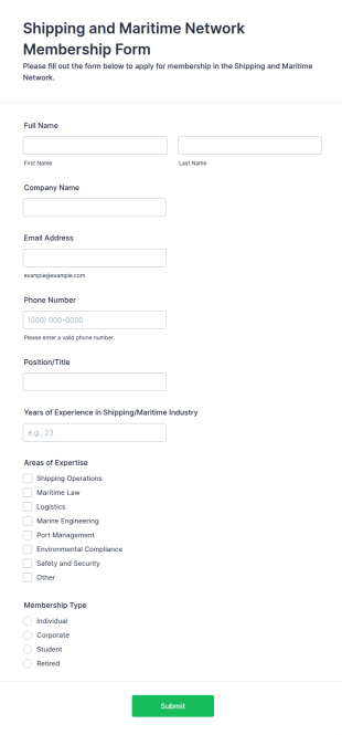 Shipping And Maritime Network Membership Form Template