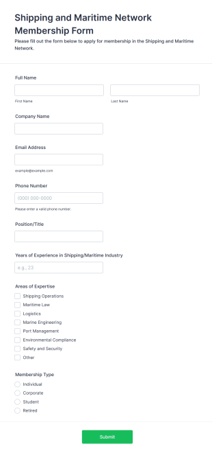 Shipping And Maritime Network Membership Form Template