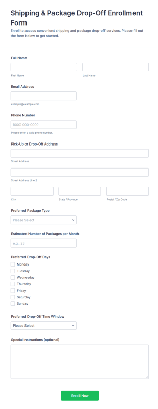 Shipping & Package Drop Off Enrollment Form Template
