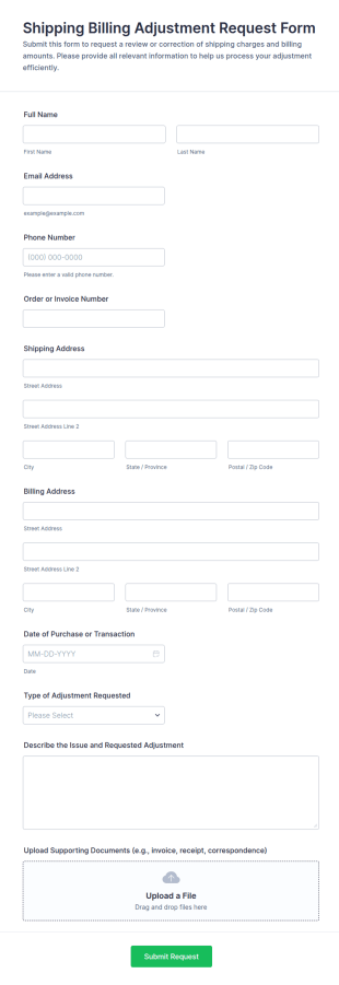 Shipping Billing Adjustment Request Form Template