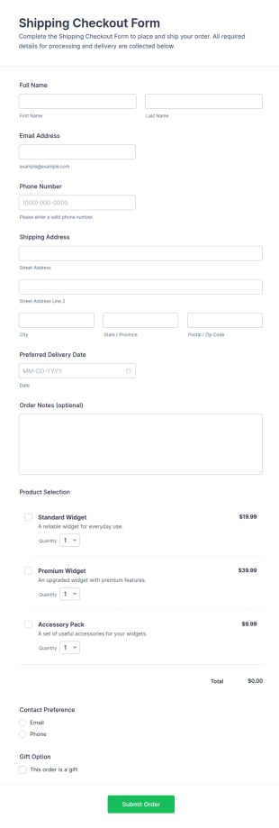 Shipping Checkout Form Template