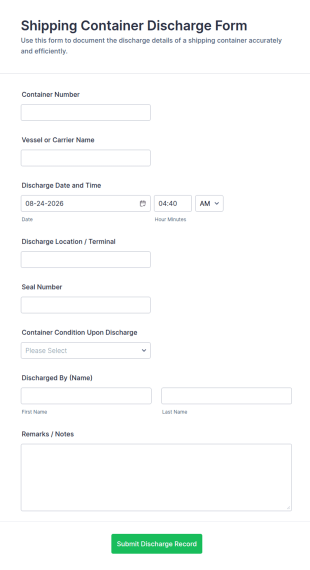 Shipping Container Discharge Form Template