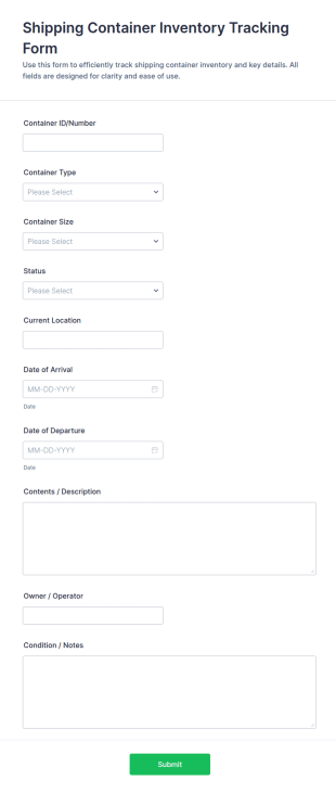 Shipping Container Inventory Tracking Form Template