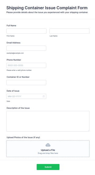 Shipping Container Issue Complaint Form Template
