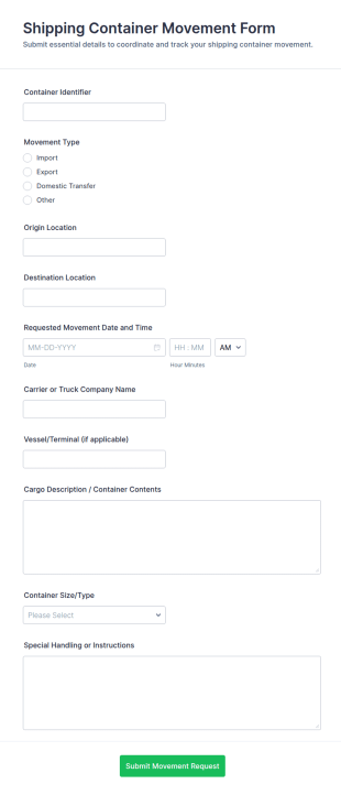 Shipping Container Movement Form Template