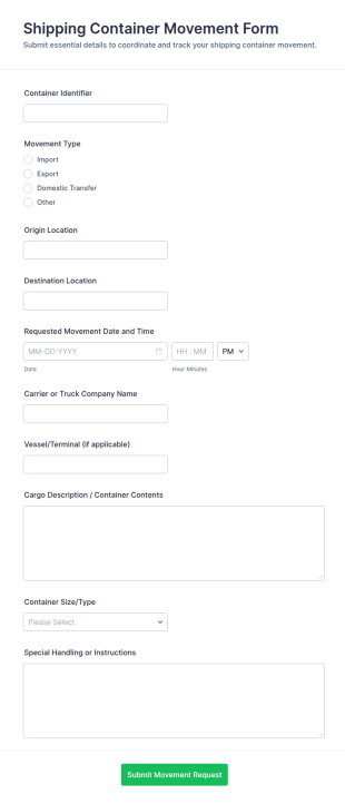 Shipping Container Movement Form Template