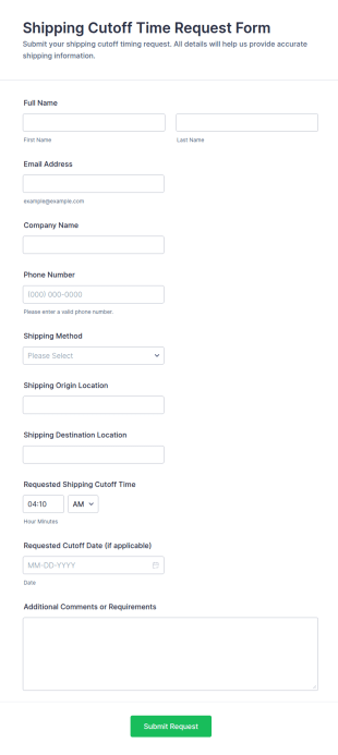 Shipping Cutoff Time Request Form Template