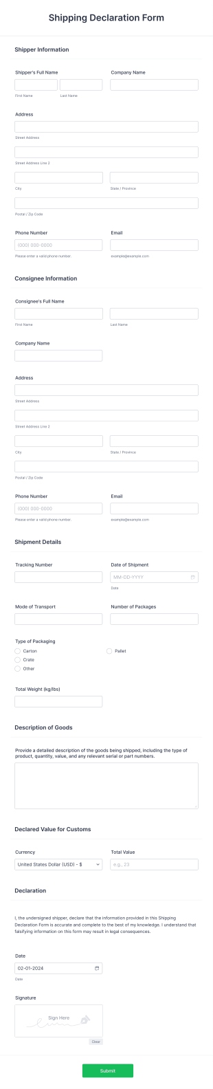 Shipping Declaration Form Template