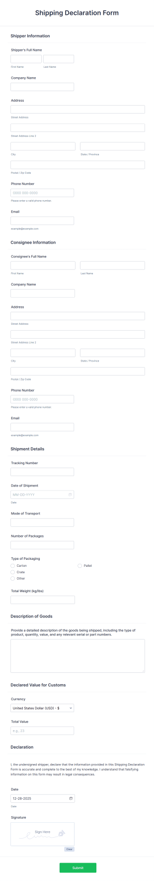 Shipping Declaration Form Template