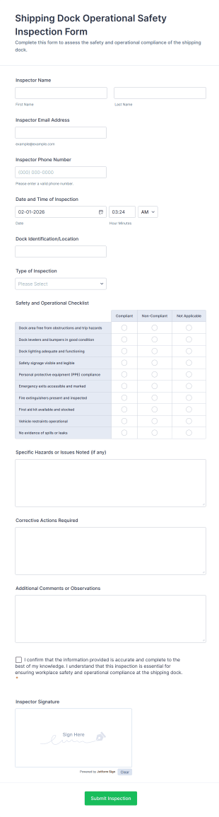 Shipping Dock Operational Safety Inspection Form Template