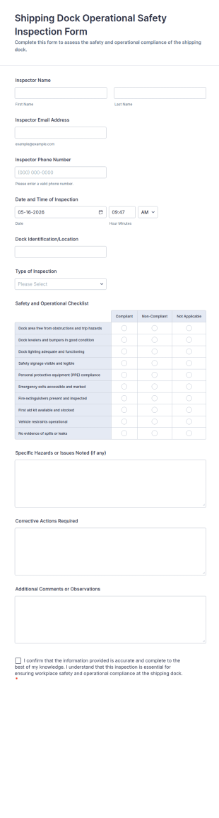 Shipping Dock Operational Safety Inspection Form Template