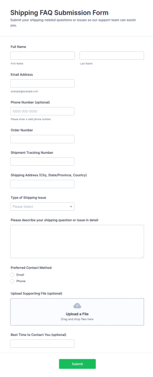 Shipping FAQ Submission Form Template