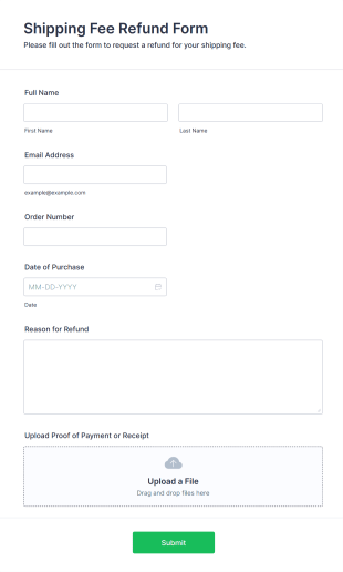 Shipping Fee Refund Form Template