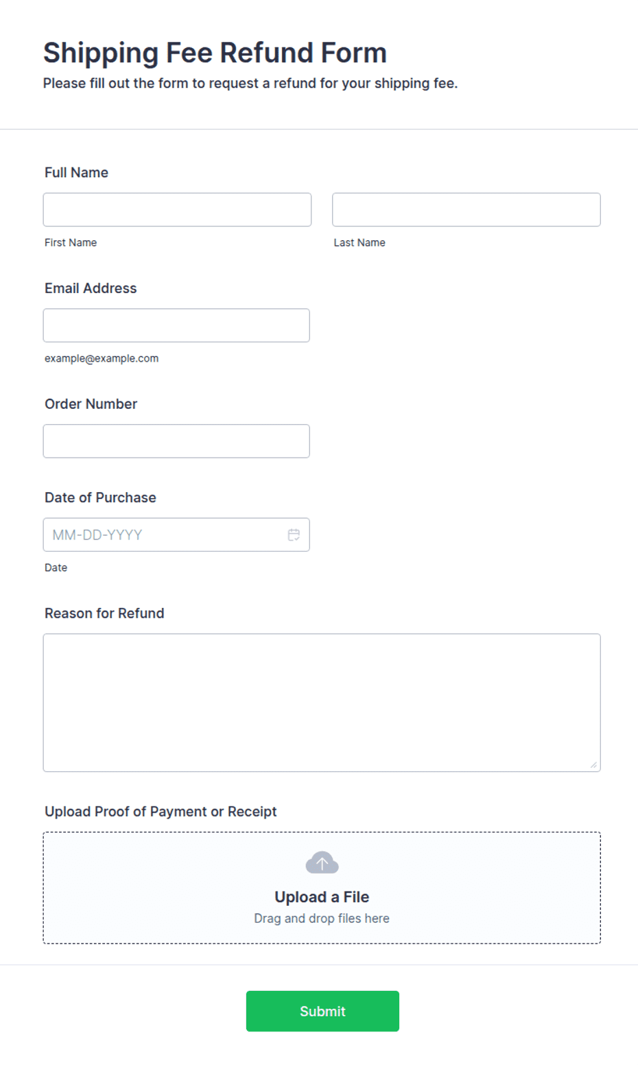 Paycargo Refund Form.pdf Shipping Fee Refund Form Template | Jotform