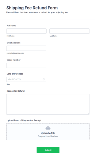 Shipping Fee Refund Form Template