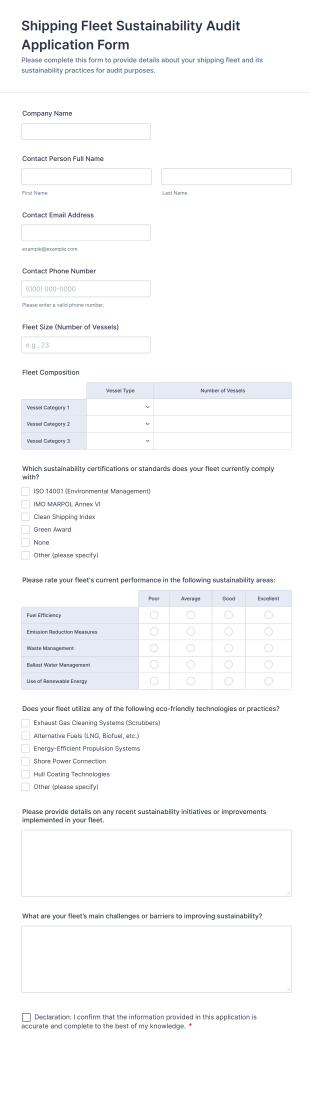 Shipping Fleet Sustainability Audit Application Form Template