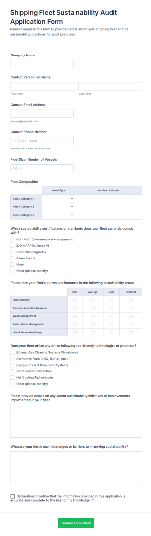Shipping Fleet Sustainability Audit Application Form Template