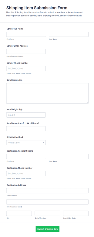 Shipping Item Submission Form Template