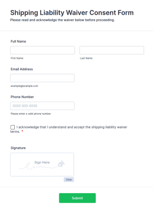 Shipping Liability Waiver Consent Form Template