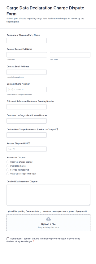 Shipping Line Cargo Data Dispute Form Template