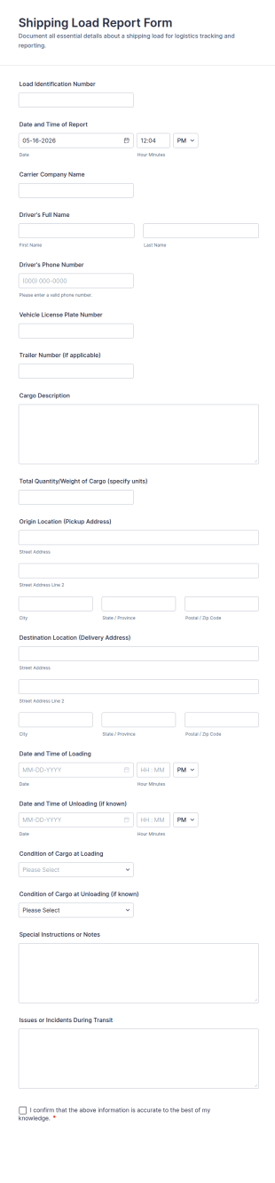 Shipping Load Report Form Template