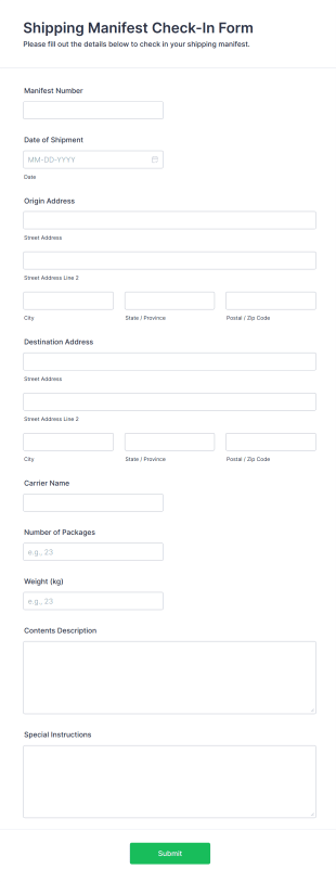 Shipping Manifest Check In Form Template