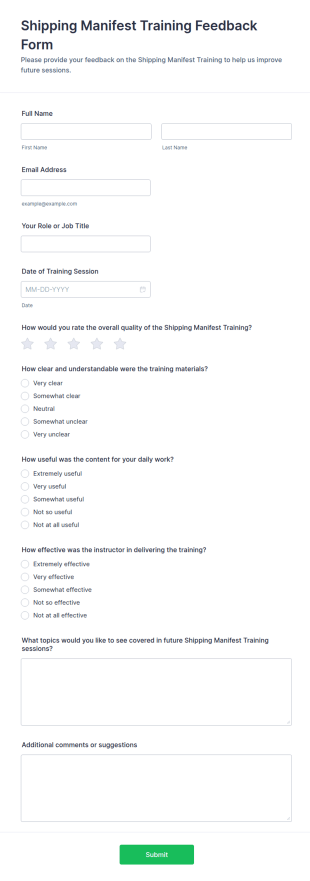 Shipping Manifest Training Feedback Form Template