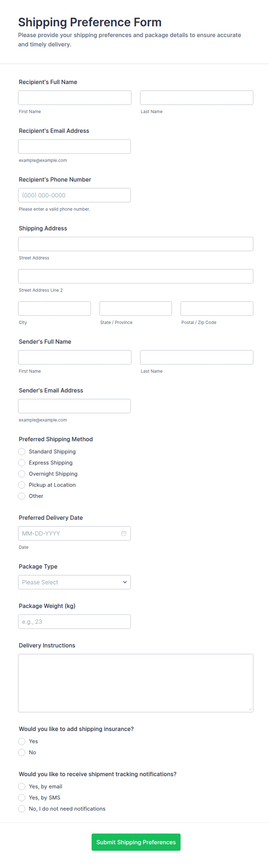 Shipping Preference Form Template | Jotform