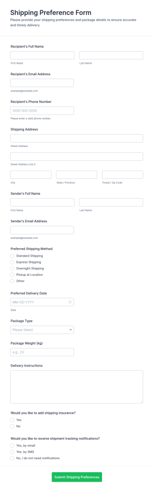 Shipping Preference Form Template
