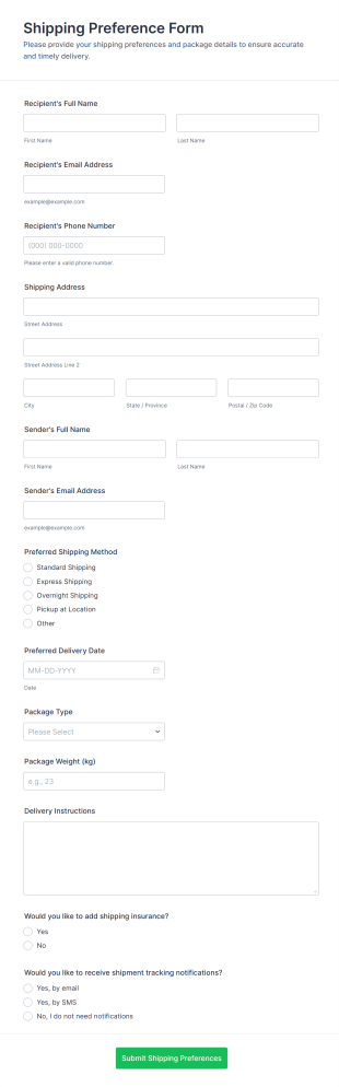 Shipping Preference Form Template