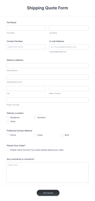 Shipping Quote Form Template