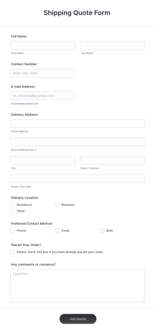 Shipping Quote Form Template