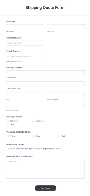 Shipping Quote Form Template