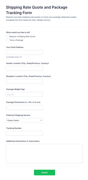 Shipping Rate Quote And Package Tracking Form Template