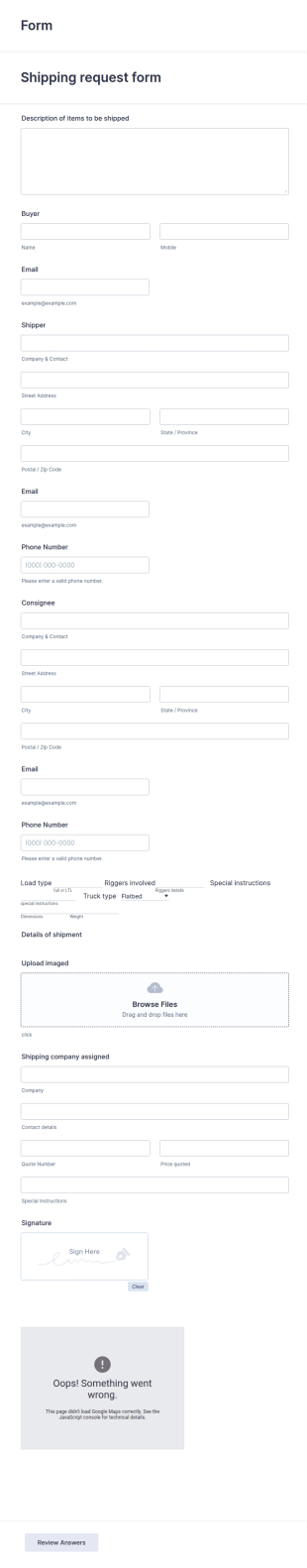 Shipping Request Form Template