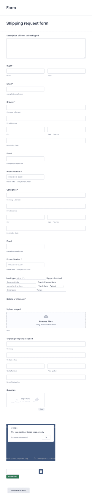 Shipping Request Form Template