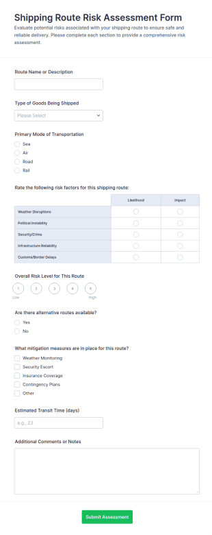Shipping Route Risk Assessment Form Template