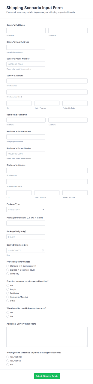 Shipping Scenario Input Form Template