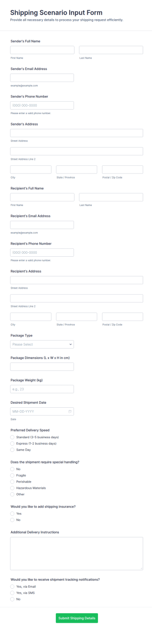 Shipping Scenario Input Form Template