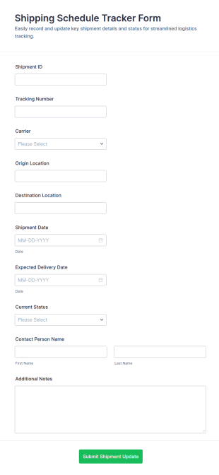 Shipping Schedule Tracker Form Template