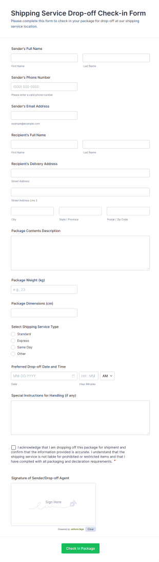 Shipping Service Drop Off Check In Form Template