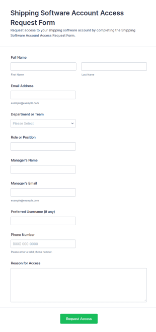 Shipping Software Account Access Request Form Template