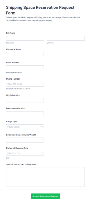 Shipping Space Reservation Request Form Template